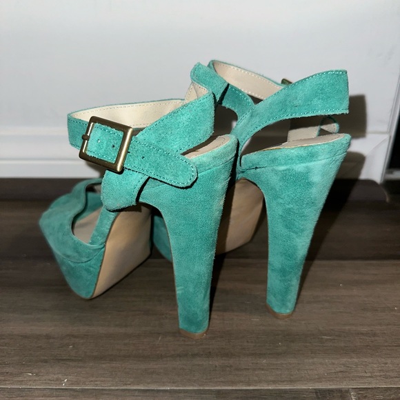 STEVE MADDEN 7 Teal Dynemite Jillyy Suede Platform Heels Blue Green Turquoise - Picture 5 of 8